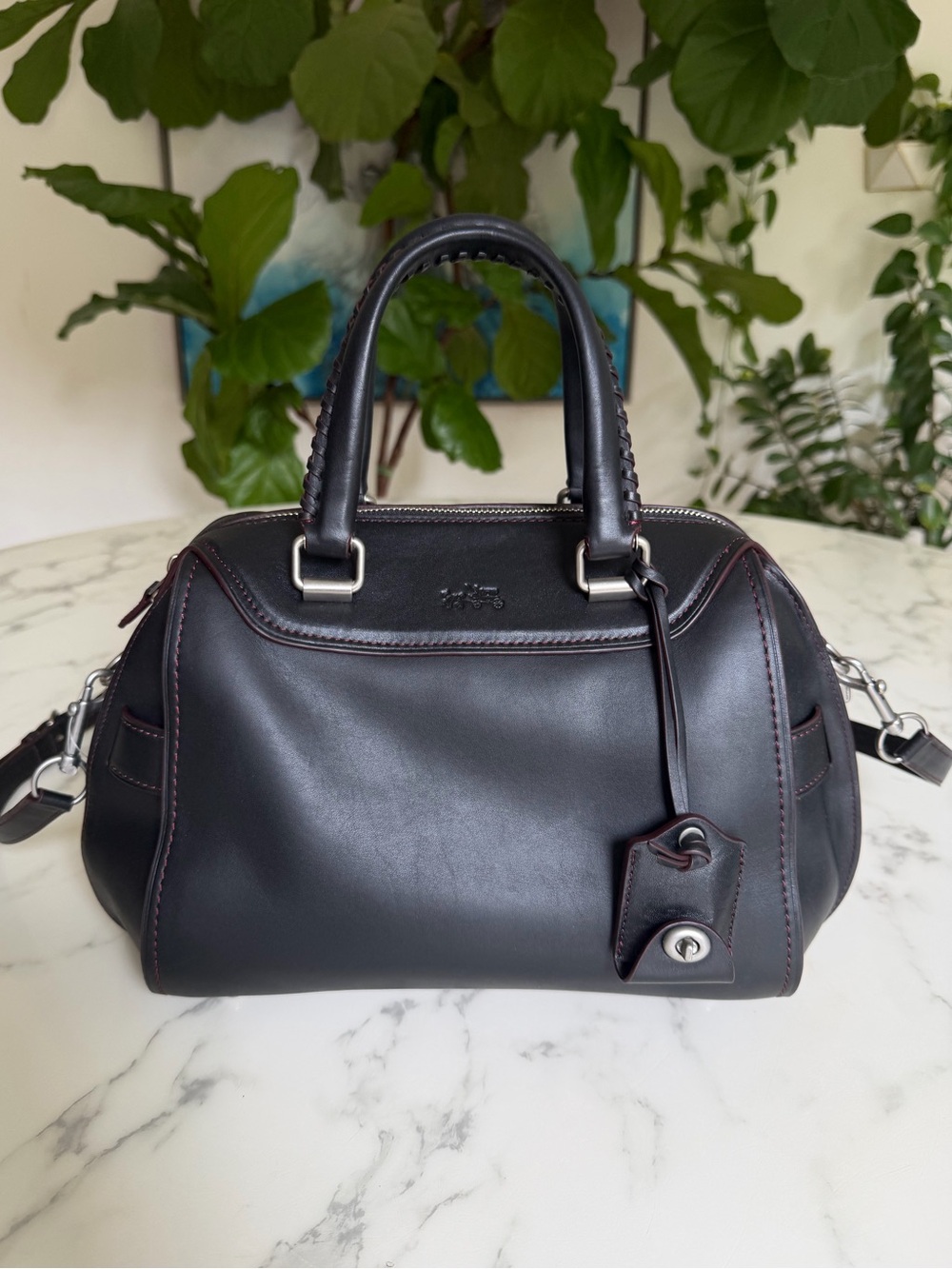 Coach Ace Satchel in Glovetanned Leather Black 37212 Whipstitch Handles
